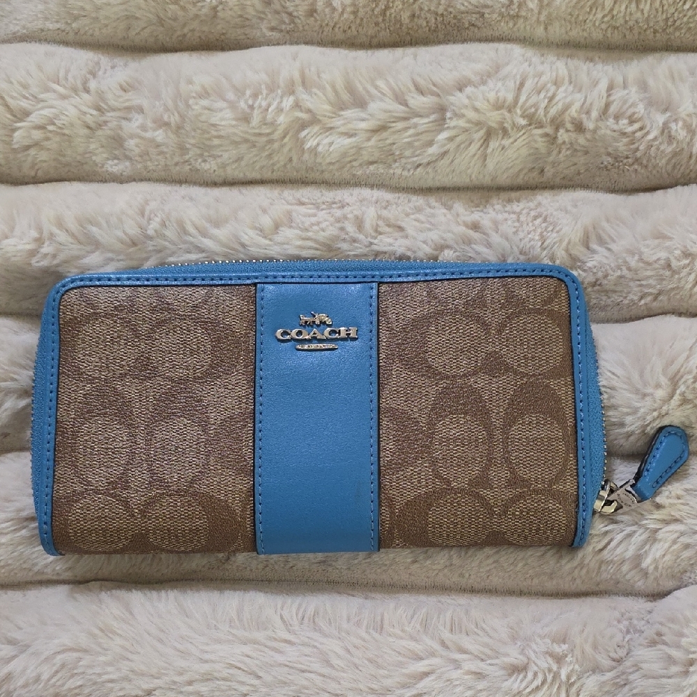 Coach Signature Brown and Blue Wallet